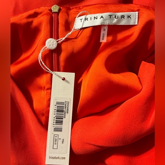 Trina Turk Women's Starry Dress Draped Crepe Tie Front‎ Orange size 0 NWT - Picture 4 of 11